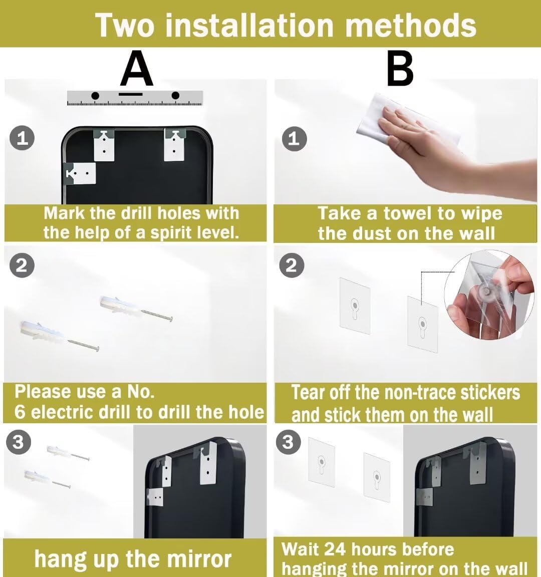 Espejo de tocador negro para baño sobre el fregadero, espejo enmarcado de aluminio montado en la pared para dormitorio, baño, esquina, moderno