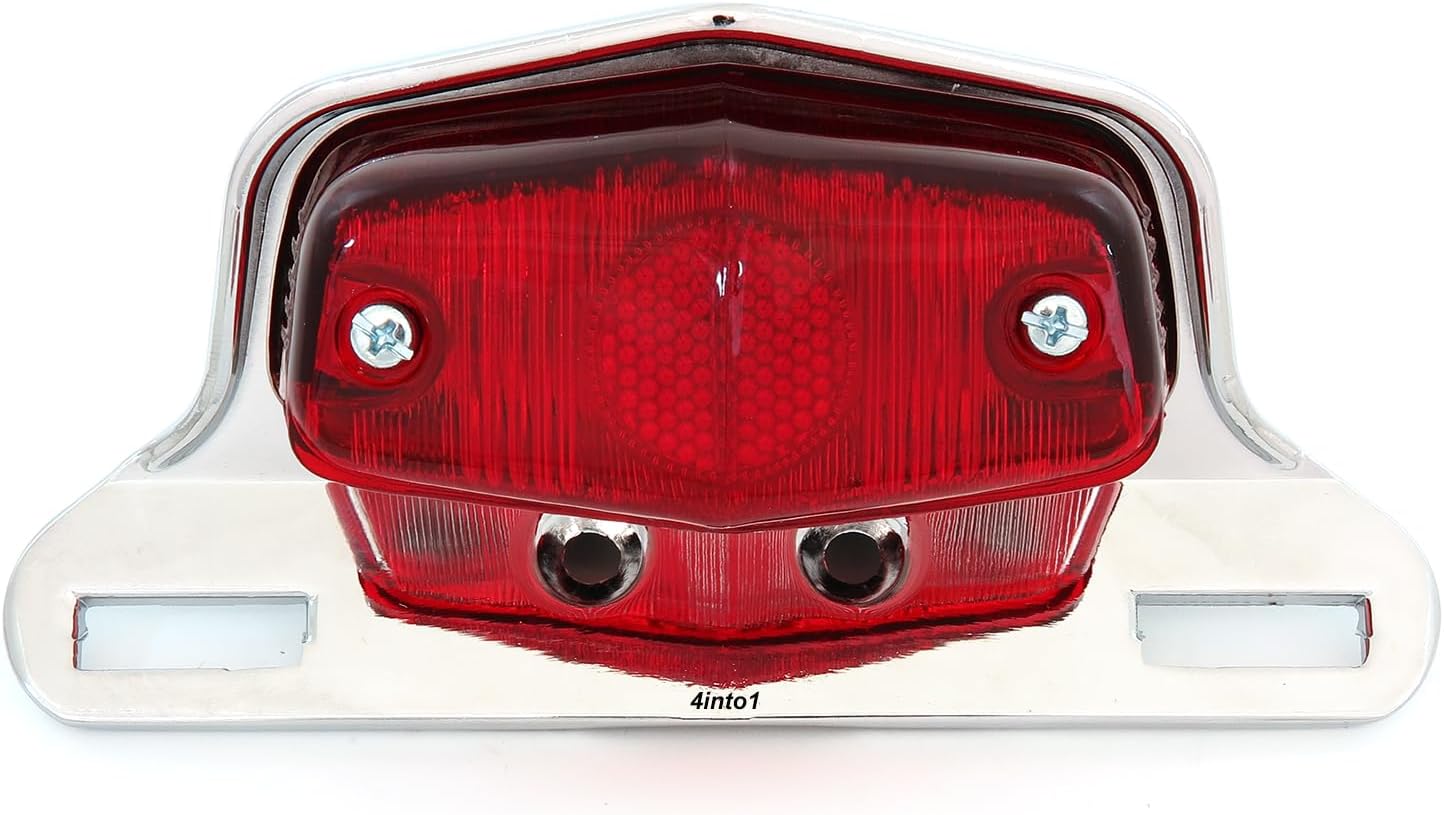 4into1 Lucas Style – Conjunto de luces traseras – Cromo con lente roja – Motocicleta Scooter Dirt Bike