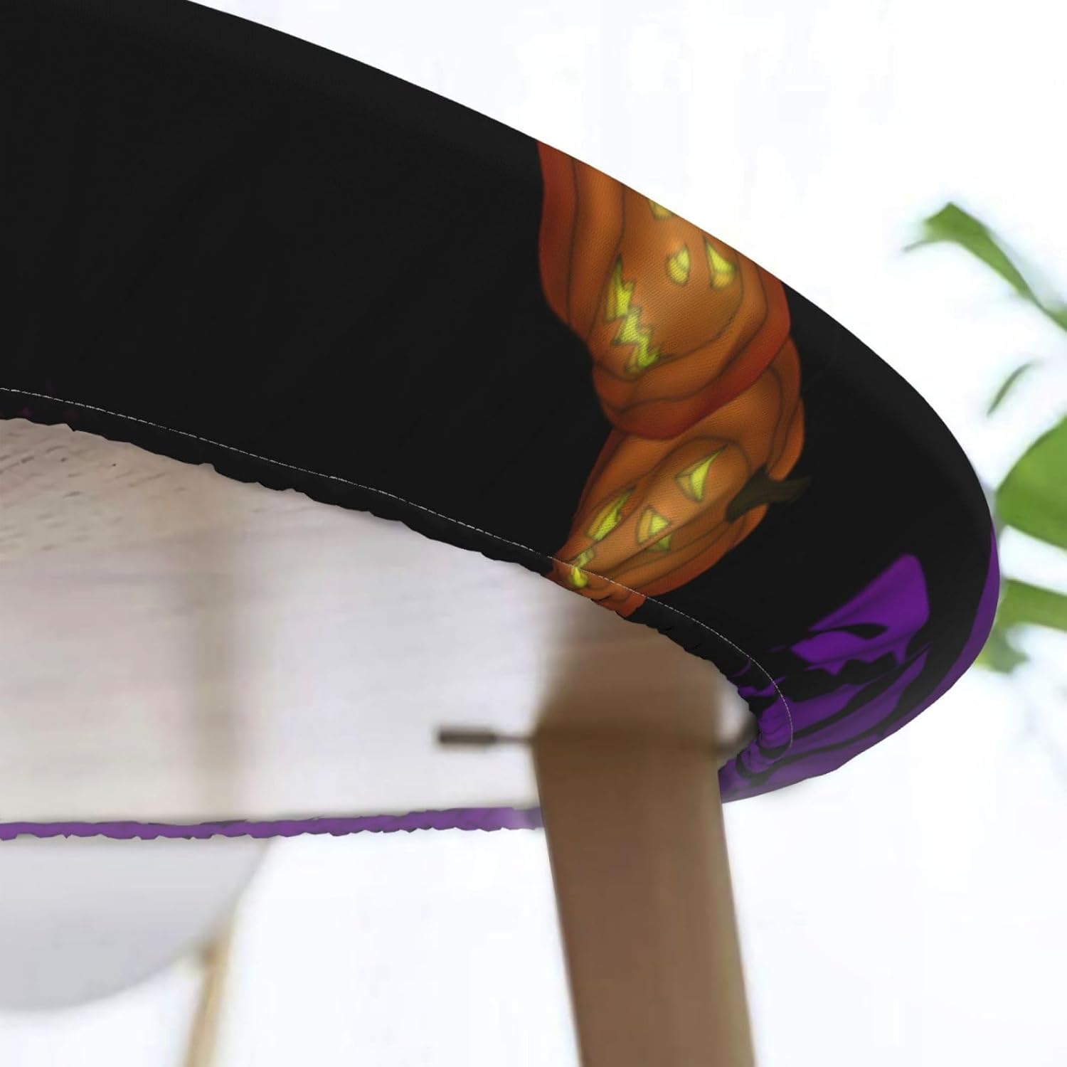 Mantel redondo de Halloween con borde elástico, castillo de calabaza, fantasma, murciélago, lavable, lavable, mantel de poliéster para cocina,