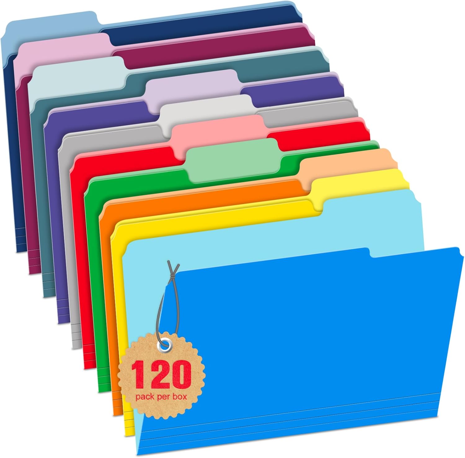 WEMEMORN Paquete de 120 carpetas de archivos de dos tonos de 8.5 x 11 pulgadas, carpetas de archivos con pestaña de corte de 13, tamaño carta,