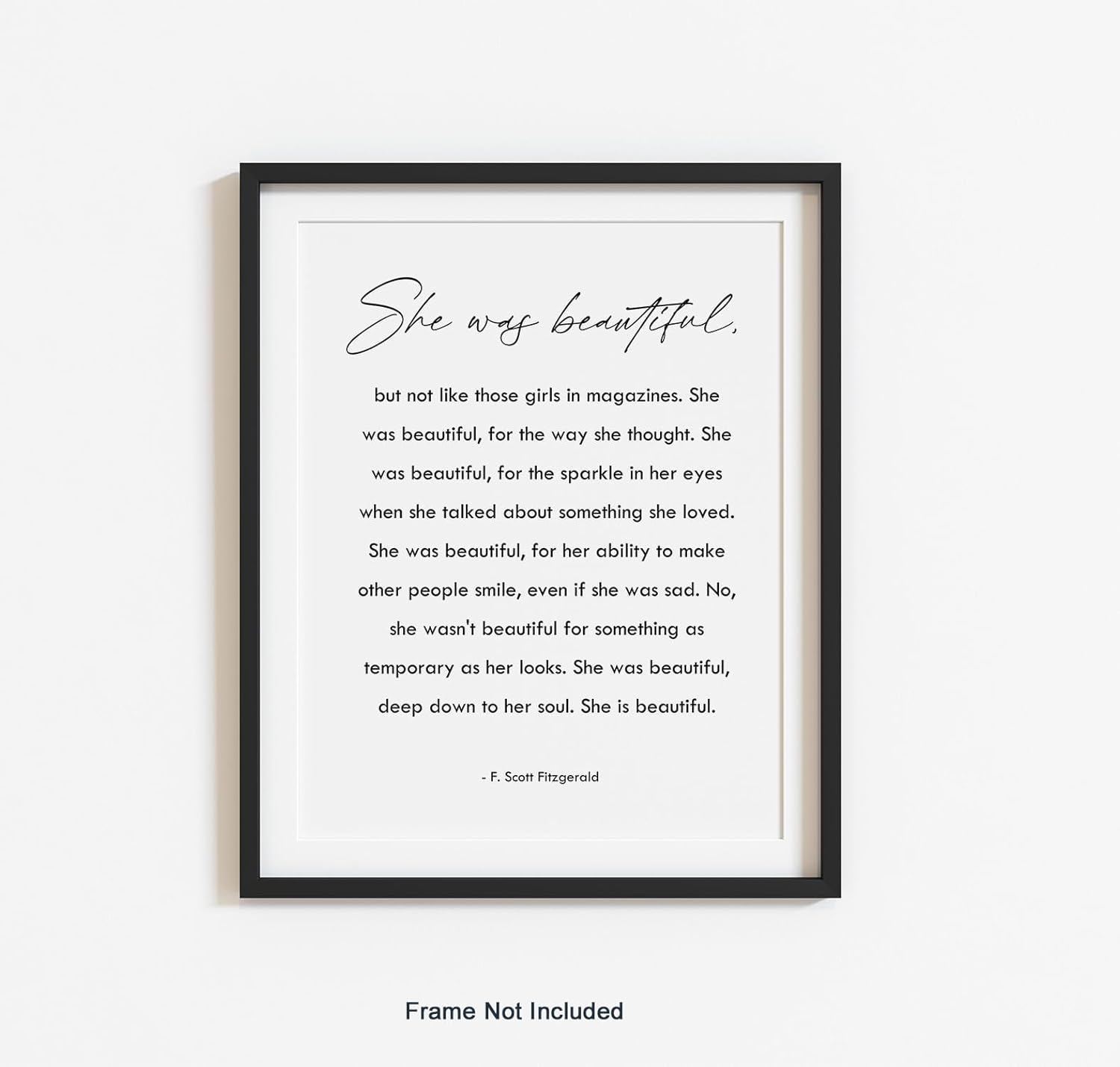 She Was Beautiful – F. Scott Fitzgerald Quote Wall Art – Encouragement Gift for Women Teen Girl Daughter Friends – Inspirational Poster- Minimalist