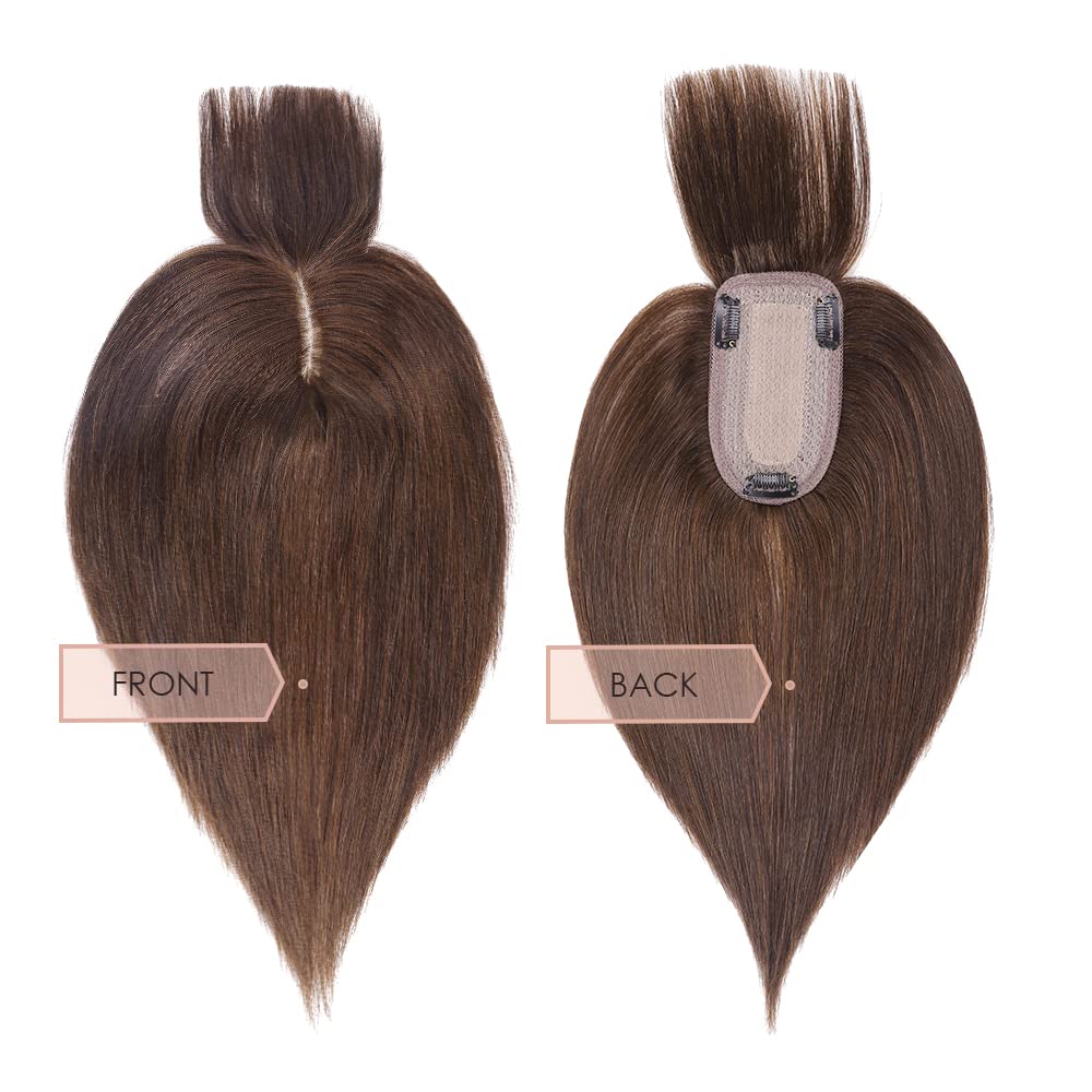 MY-LADY Toppers de cabello humano para mujer, cabello humano real para cabello fino, 2.8 x 5.1 in, base de seda, postizo con flequillo, densidad del