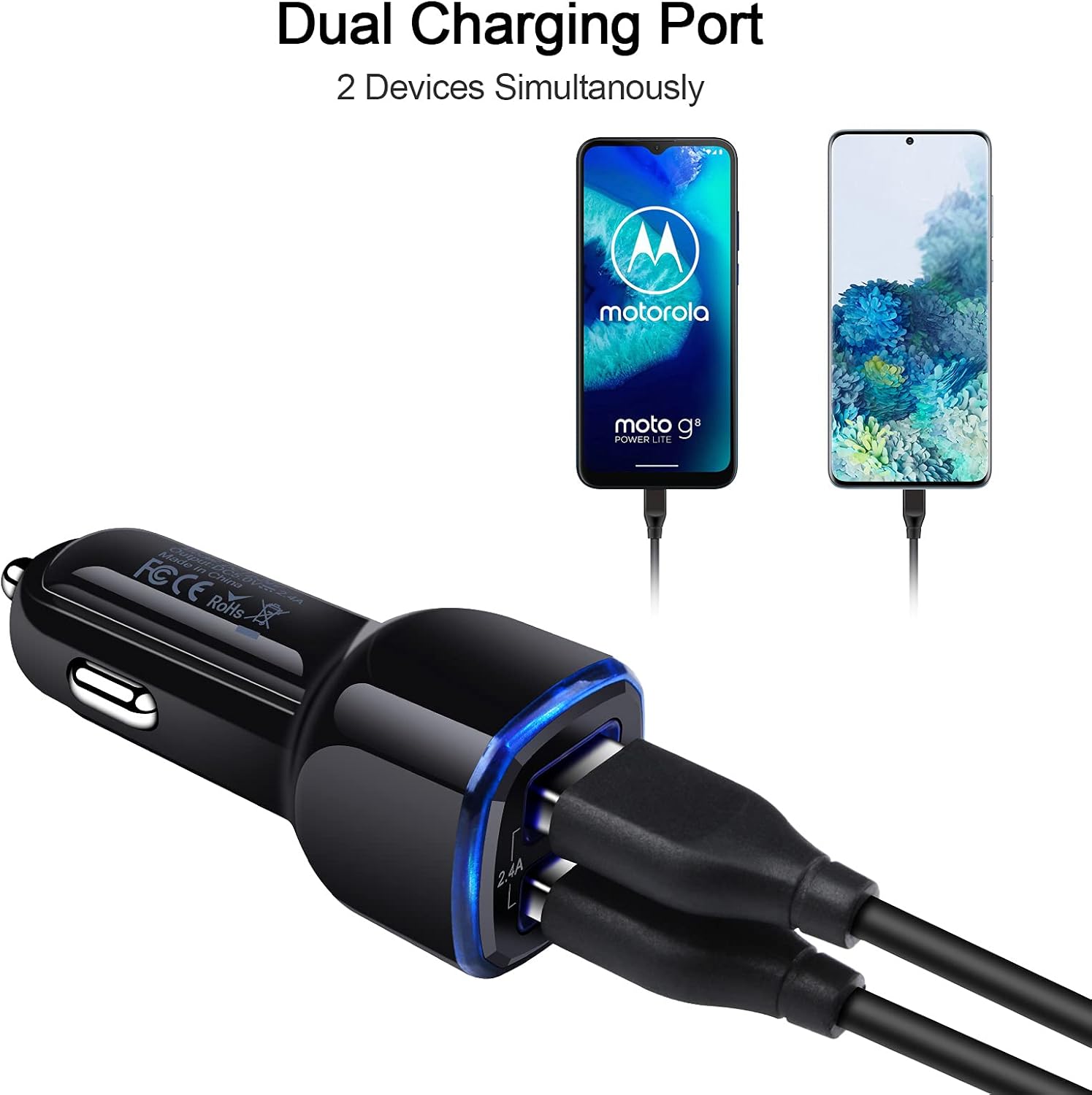 Cargador de coche USB, 5 unidades de 2.4 A, cargador de cigarrillos USB de doble puerto, adaptador de enchufe para iPhone 15 14 13 12 SE 11 Pro Max,