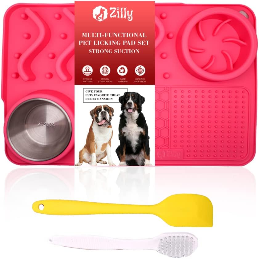ZILLY Tapete de silicona para lamer perro con ventosas de alimentación lenta y rompecabezas, reductor de ansiedad y aburrimiento (rosa, grande de 17