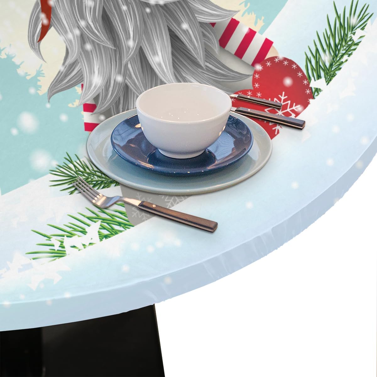 Mantel redondo ajustable de árbol de Navidad de 45 a 56 pulgadas, diseño de gnomo, muñeco de nieve, impermeable, lavable, con bordes elásticos,