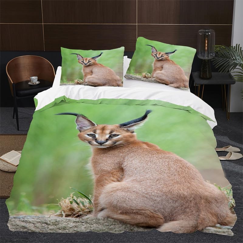 Grass Green Big Floppa Duvet Cover Full Animal Print Bedding Sets Full Soft Microfiber Comforter Cover and 2 Pillow Shams 20″X26″, Bed Set Duvet