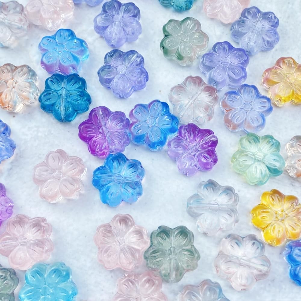 50 cuentas de cristal Sakura para hacer joyas, cuentas espaciadoras de vidrio Sakura, coloridas y lindas cuentas de Sakura para aretes, pulseras,