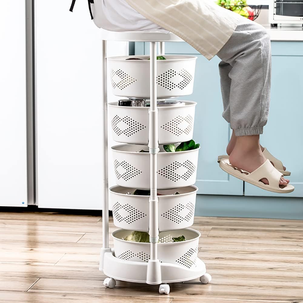 Estante de almacenamiento giratorio de 5 niveles para cocina, cesta de almacenamiento de verduras, organizador de almacenamiento de cocina rodante,