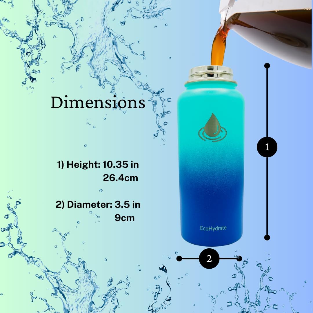EcoHydrate – Botella de agua deportiva de 32 onzas, acero inoxidable, térmica aislada, botellas de gimnasio y deportes, azul y azul claro