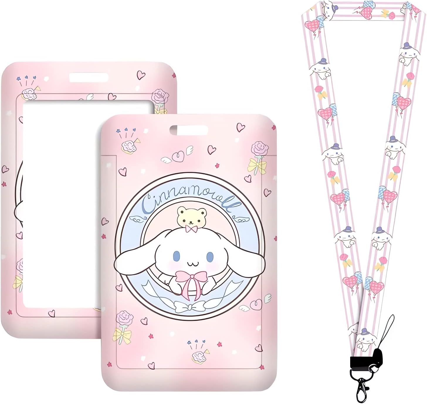 Portatarjetas de identificación de dibujos animados con cordón, bonita funda para tarjetas de identificación con nombre para mujeres y niñas