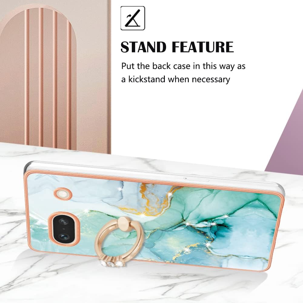 Eilkmcre Funda con diseño de mármol para Google Pixel 7A 5G, silicona suave, efecto mármol, con soporte de anillo, a prueba de golpes, TPU Bumper
