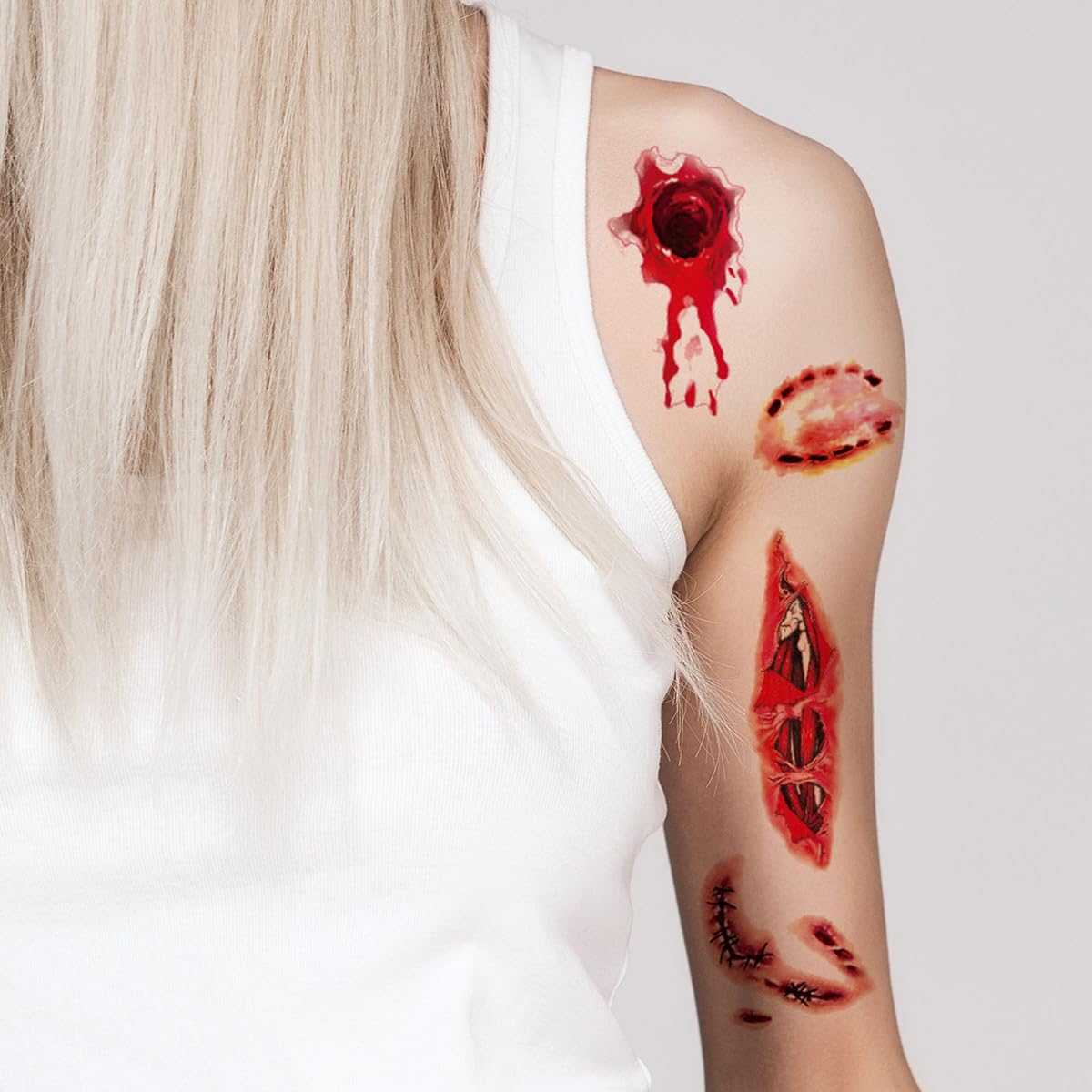 40 calcomanías de tatuaje de Halloween para heridas sangrientas, cicatriz, costra de cara, tatuajes falsos para niños, mujeres, hombres, zombies,