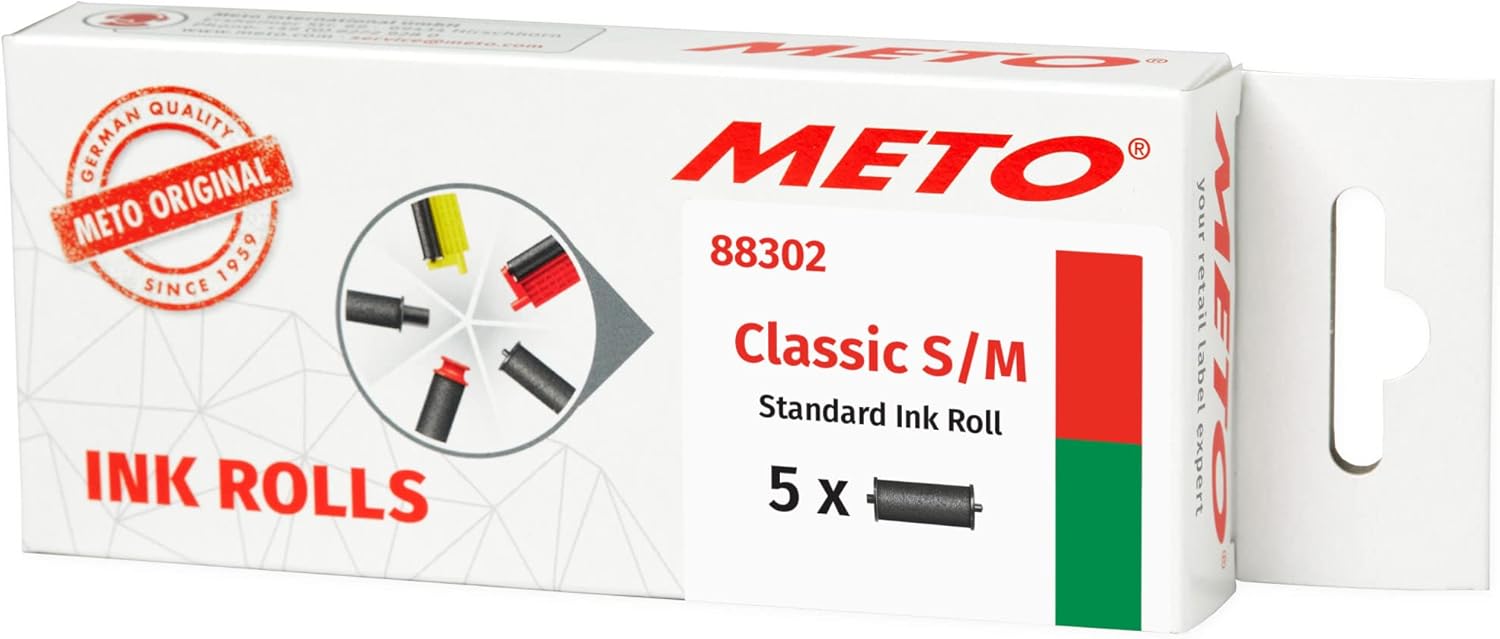 AVERY Meto – Rollos de tinta para pistolas Meto Classic S y Meto Classic M, tinta negra, para etiquetas de 0.47 x 1.02 pulgadas, 5 en total (88302)