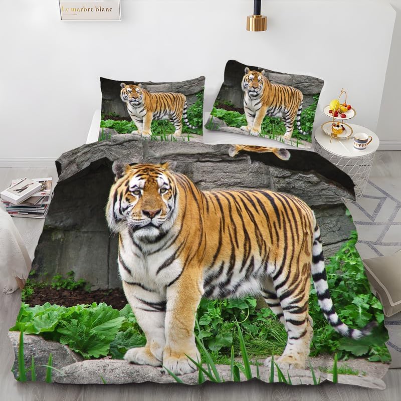 Siberian Tiger Brown Twin Duvet Cover Animal Print Twin Bedding Sets Soft Microfiber Comforter Cover and 2 Pillow Shams 20″X26″, Bed Set Duvet