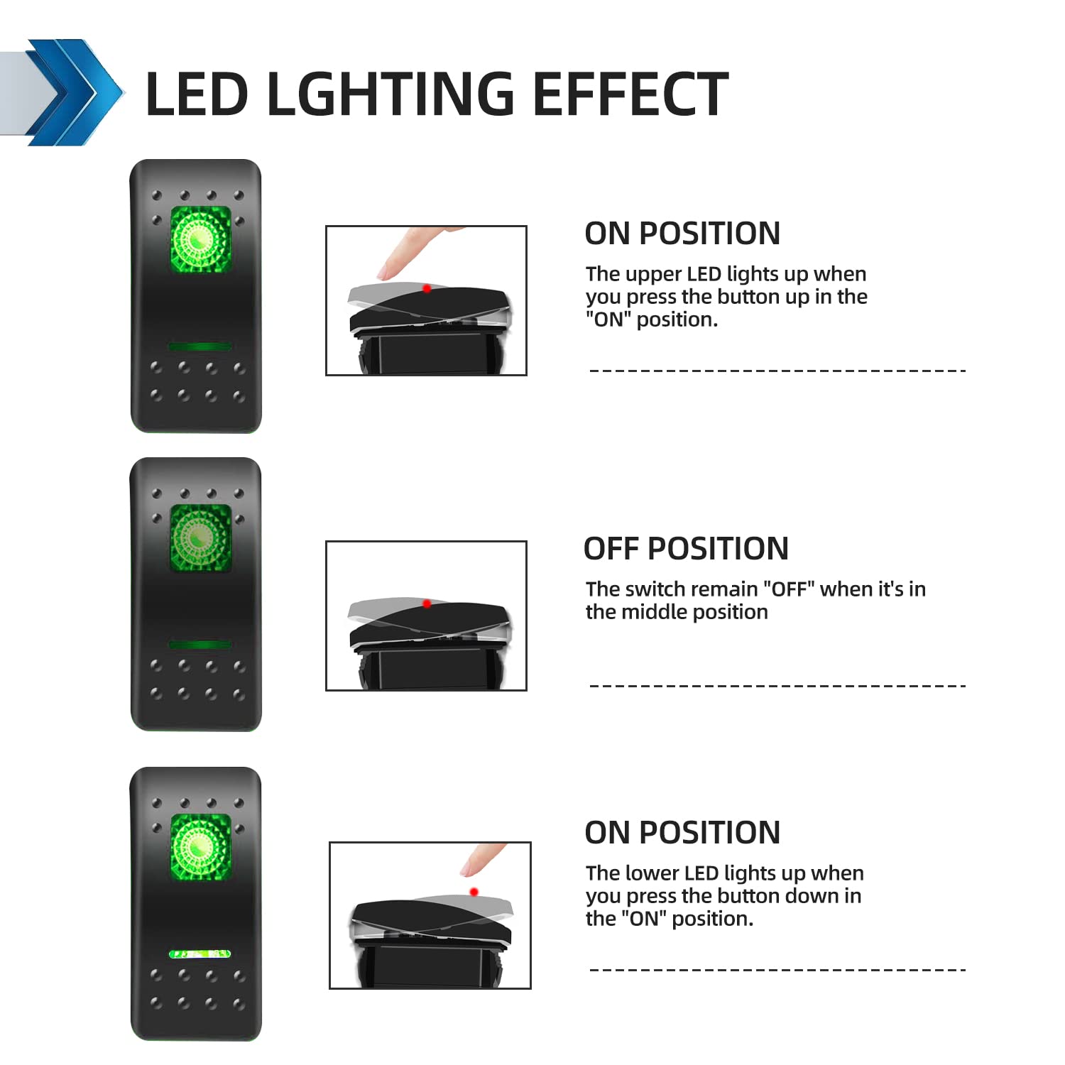FXC Interruptor basculante SPDT de 3 posiciones de 7 pines láser de encendidoapagadoencendido luz LED verde 20A12V 10A24V Interruptor de palanca de