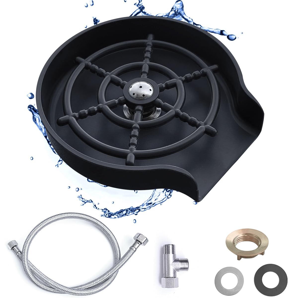 Kanehosi Enjuagadora de vidrio para fregadero de cocina, enjuague de taza de grifo de acero inoxidable para fregadero, base de ABS duradero,