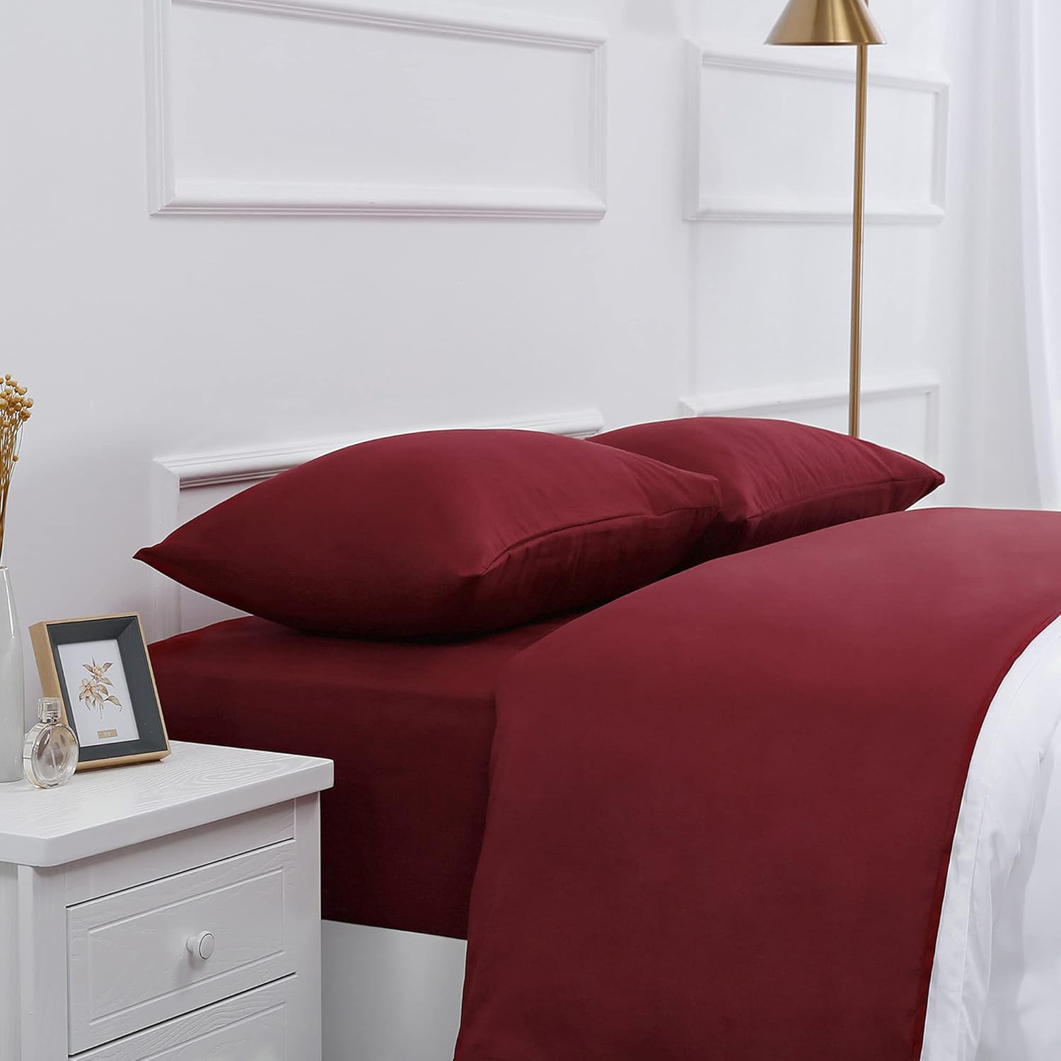 Juego de sábanas de diseño estampado clásico – Juegos de sábanas con bolsillo profundo ultra suave y transpirable., Microfibra, Burgundy, Completo