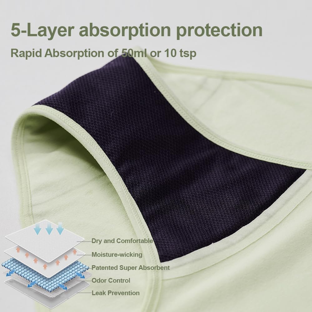 Ropa interior para incontinencia para mujer, lavable, a prueba de fugas, ropa interior de algodón de cintura alta de 1.7 fl oz para fugas de vejiga