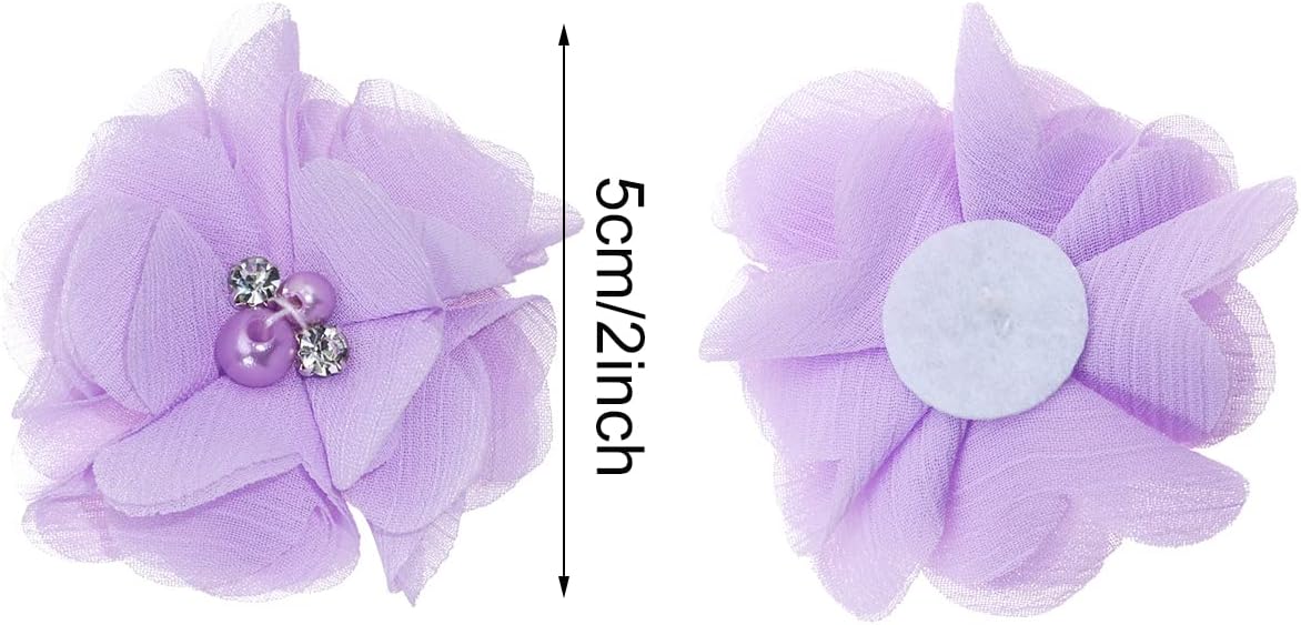 Penta Angel 20 adornos de flores de gasa de tela de 2 pulgadas con perlas de diamantes de imitación para mujeres y niñas, vestidos de manualidades,