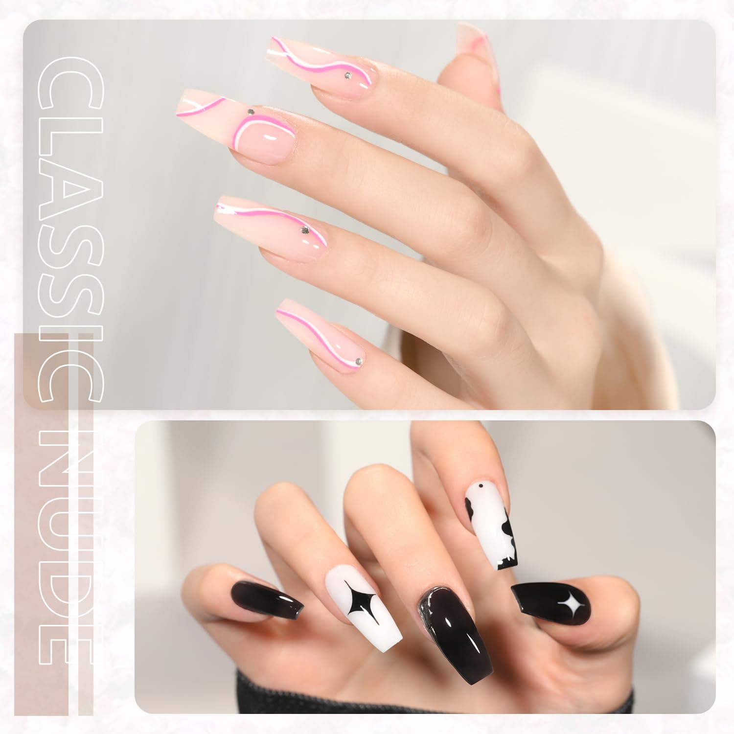 GAOY Juego de gel de poliéster, kit de gel de extensión de uñas, 6 colores clásicos, rosa, nude, negro, gel constructor de uñas para arte de uñas,