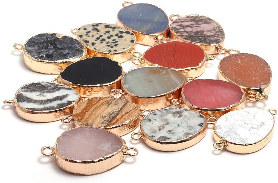 5 conectores de piedra de cuarzo, colgantes de borde chapados en oro natural, dijes de piedra para hacer collares o joyas, Metal