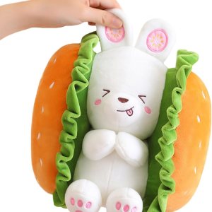 ELAINREN Juguete de peluche de conejo de hamburguesa, linda almohada de peluche de conejito de comida suave, muñeca de peluche de conejo blanco, ELAINREN Juguete de peluche de conejo de hamburguesa, linda almohada de peluche de conejito de comida suave, muñeca de peluche de conejo blanco,