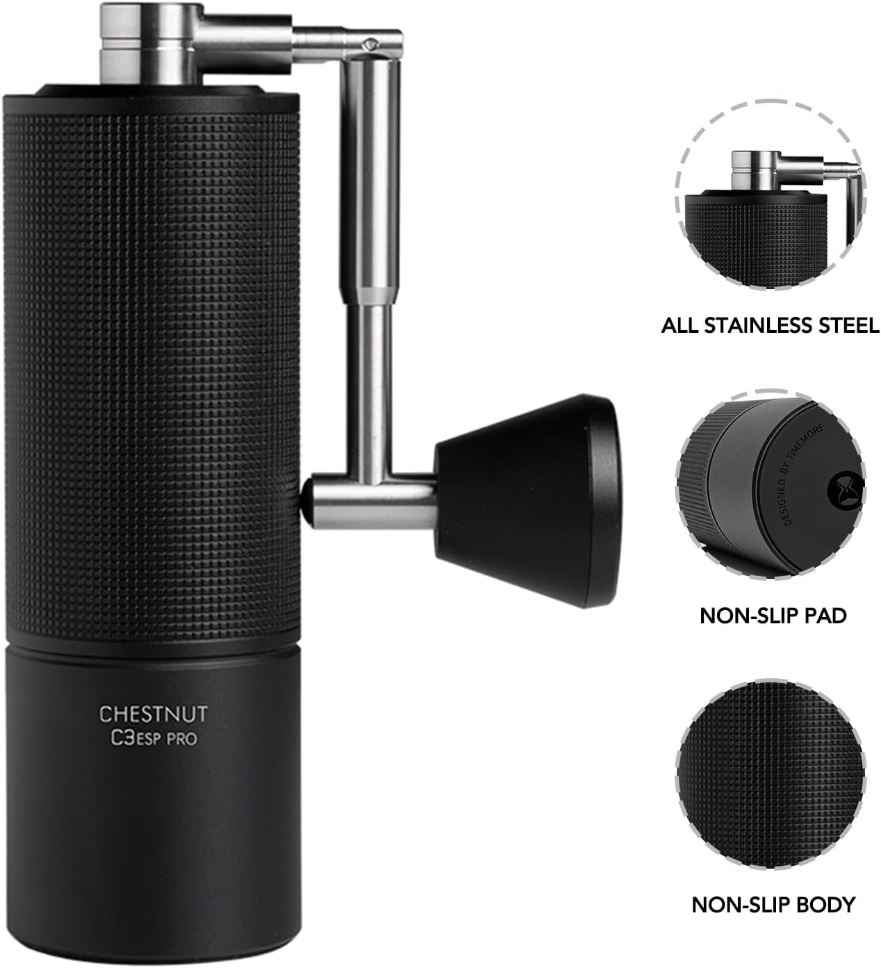 TIMEMORE Molinillo de café manual de acero inoxidable con mango plegable, color castaño C3 ESP PRO ajuste interno ajustable, doble posicionamiento