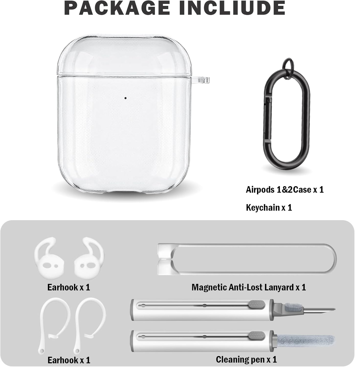 Funda para AirPods de 2 generación y 1 generación con kit de limpieza, correa antipérdida, cordón deportivo y cubierta de ganchos para las orejas (2