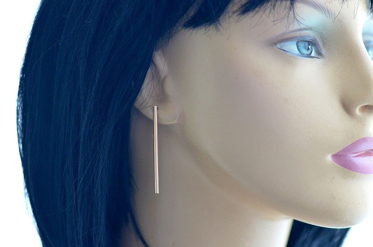 2 inch long 3mm thin 14k yellow gold filled post bar stud earrings minimalist geometric earrings for women sterling silver post (14k gold filled)