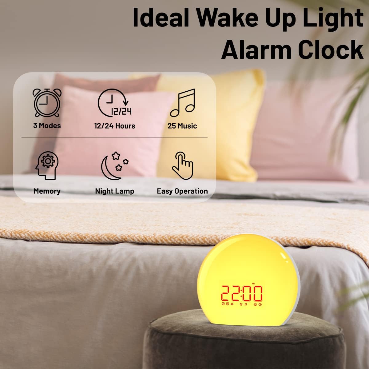 Magicteam Reloj despertador Sunrise con 25 sonidos relajantes, simulación, alarma dual, dormitorio, niños, adultos, durmientes pesados, 12 colores,
