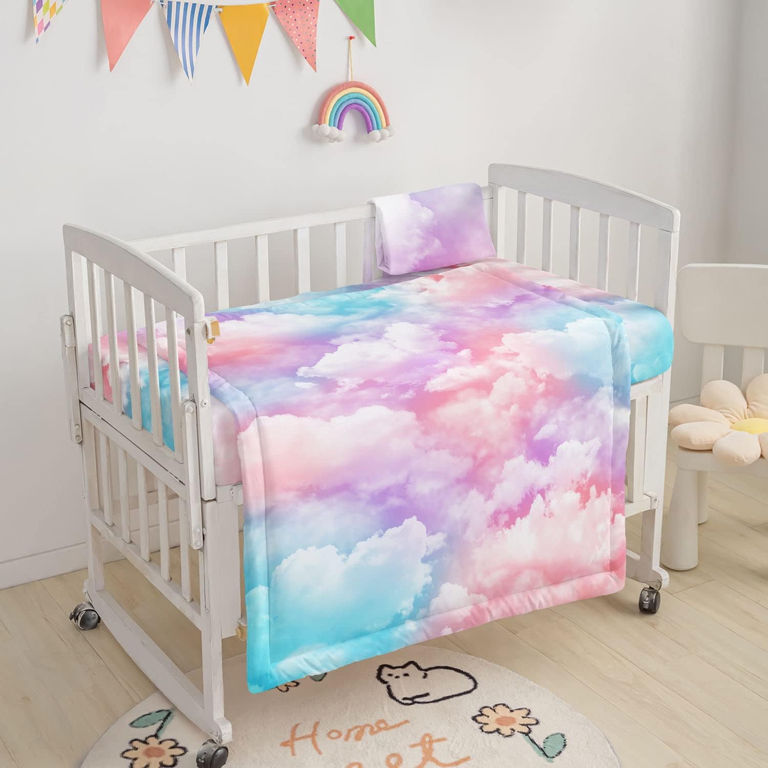 Datura home Juego de ropa de cama para cuna, 3 piezas de ropa de cama para cuna con edredón, sábana de cuna y falda de cuna, ropa de cama de