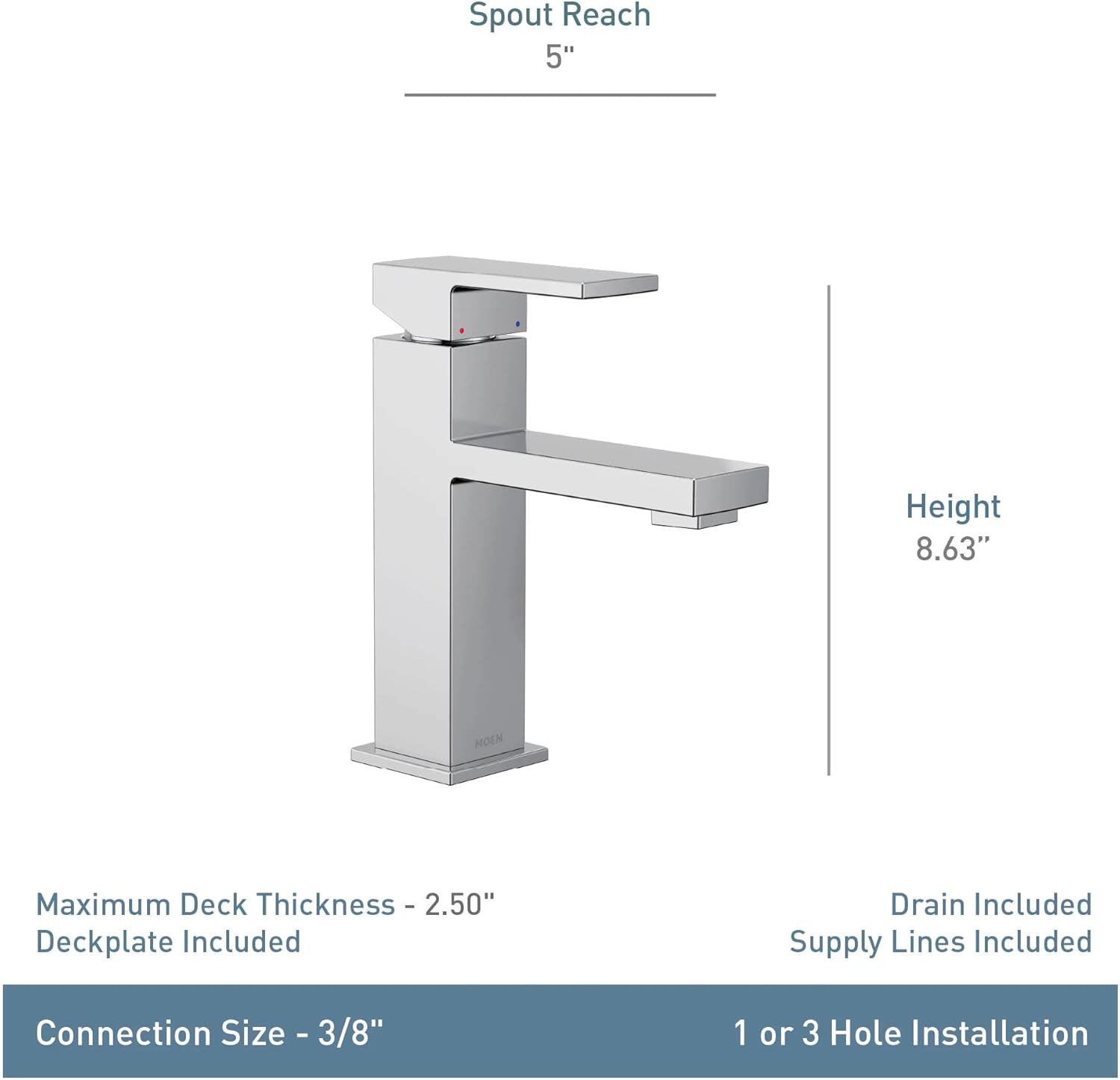 Moen Revyl 84771SRN – Grifo moderno para lavabo de baño de níquel resistente a las manchas con un solo orificio con placa opcional y conjunto de