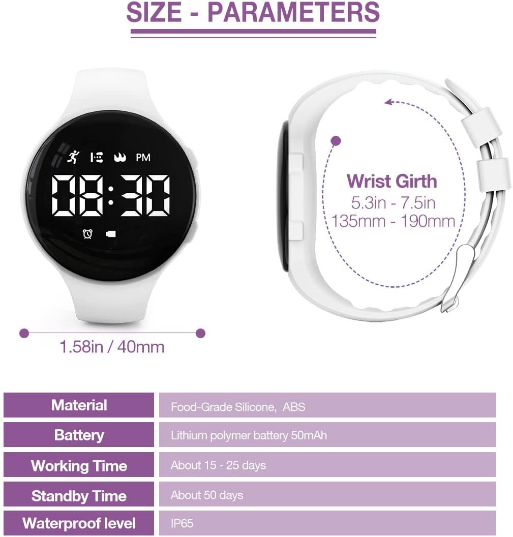 Kids Led Pedometer Watch, Digital Steps Tracker, Non-Bluetooth, Vibrating Alarm Clock, Stopwatch, Great Gift for Children Teens Girls Boys