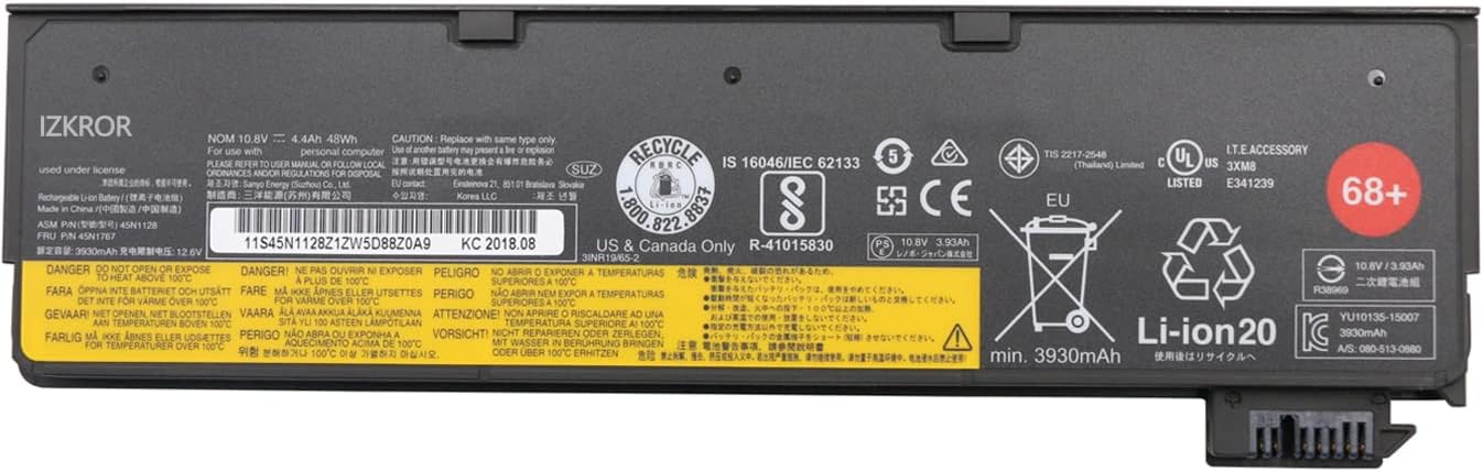 45N1768 48Wh 4400mAh Battery Replacement for Lenovo ThinkPad X240 X250 T440 T450 L450 L460 W550 P50s A275 Series Laptop 45N1768 45N1767 45N1132