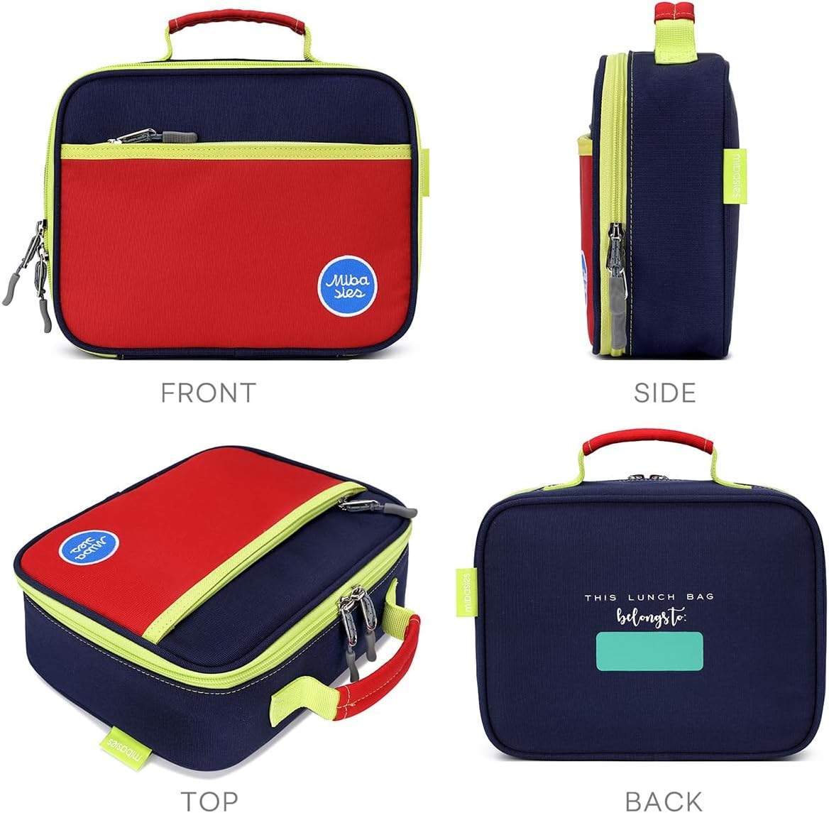 mibasies Lonchera para niños y niñas, lonchera aislada para viajes escolares, color azul y naranja