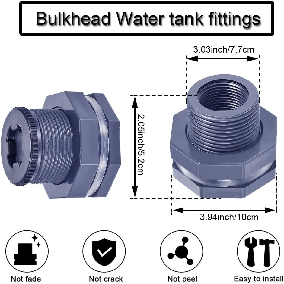 JoyTube 2″ Hembra PVC Bulkhead Fitting con tapón Junta de sello de silicio Conector de tanque de agua para sierra de agujero de 3 pulgadas Barriles