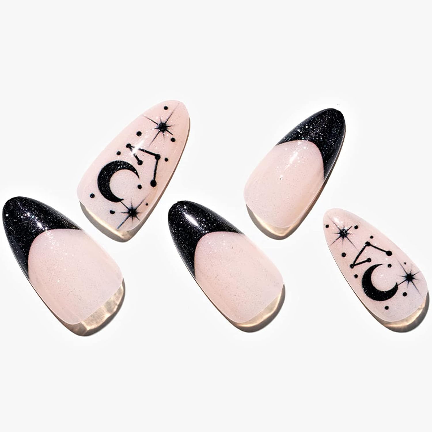 GLAMERMAID – Uñas postizas cortas a presión blancas con diseño de punta francesa mediana, uñas postizas góticas, color almendra, kits de uñas