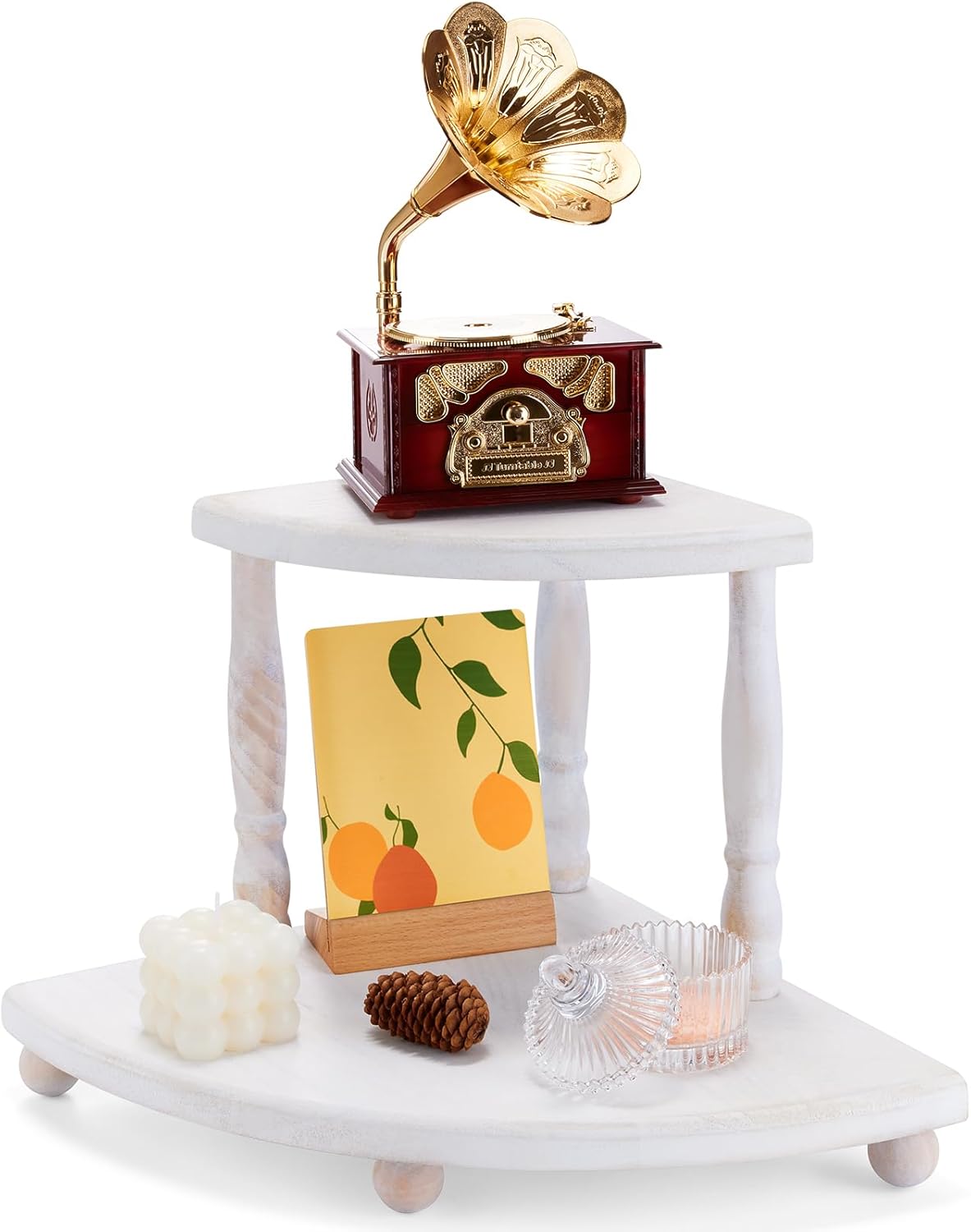 VIVIRBIEN Estante esquinero de madera de 2 niveles, decoración de granja, bandeja escalonada, soporte de bandeja para decoración de cocina para