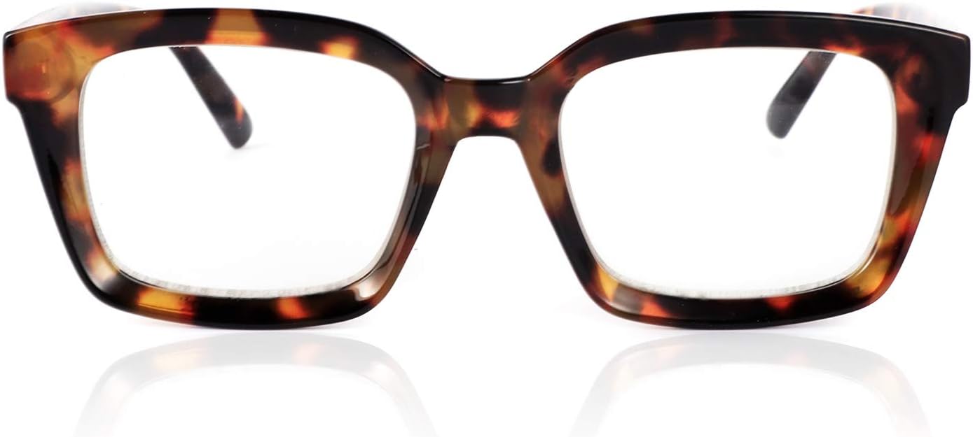 JiSoo Anteojos de lectura de gran tamaño para mujer 2.5, diseño elegante, marco grande con bisagra de resorte, tortuga 2.5