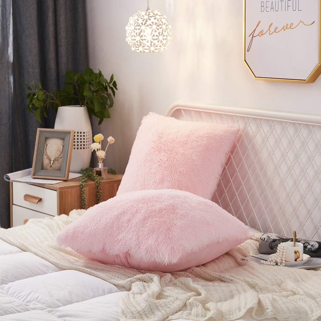 Uhamho – Juego de 2 fundas de almohada de piel sintética y terciopelo suave con cierre de cremallera