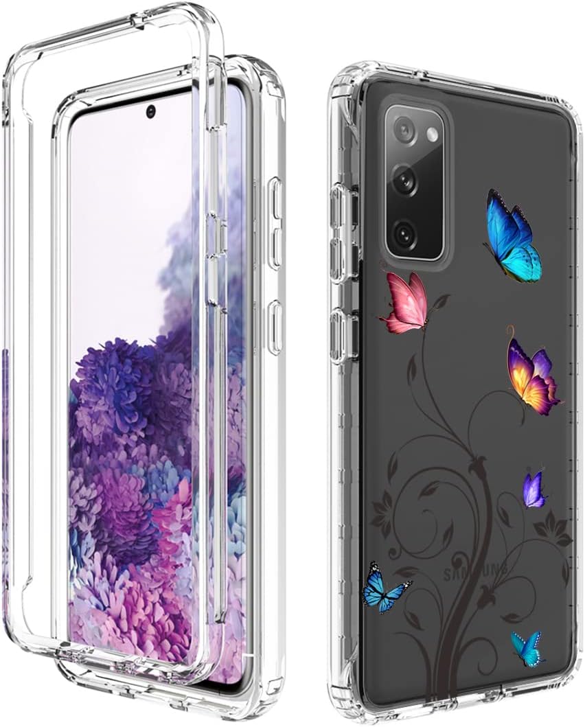 Vavies Funda para Galaxy S20 5G, SM-G981U con protector de pantalla de vidrio templado, cuerpo completo transparente con protección de diseño floral