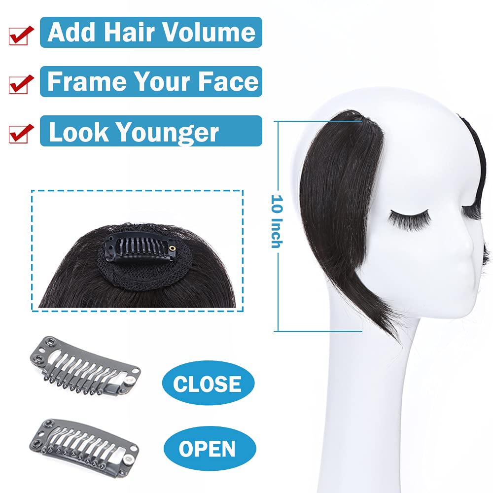 Hairro Extensiones de flequillo lateral ondulado con clip, 100% cabello humano, 2 piezas con clip en la parte media, flequillo francés, lados
