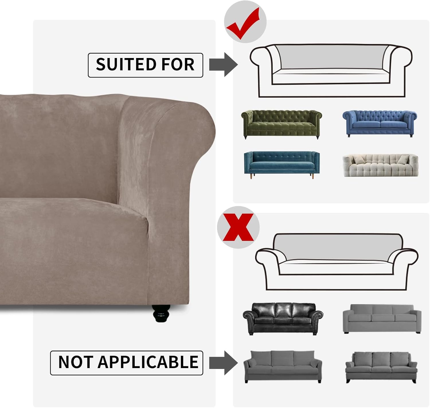 Easy-Going Funda de terciopelo elástico estilo Chesterfield para sala de estar, suave y antideslizante, protector de muebles para perros (sofá