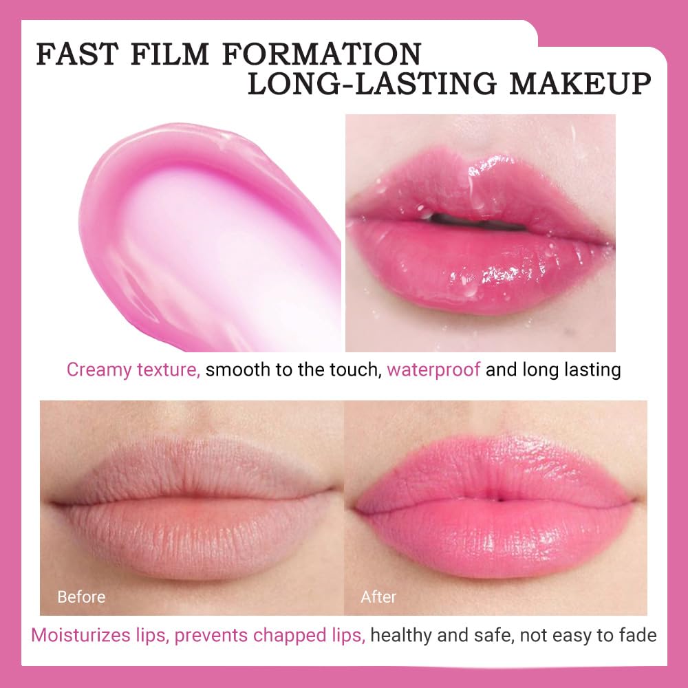 Kaely Bálsamo labial teñido de uva, juego de maquillaje que cambia de color de lápiz labial PH, brillo de tinte de labios rosa claro, labios