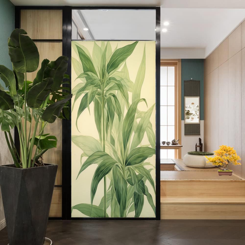 Película de privacidad para ventana, diseño minimalista y clásico de hojas verdes claras, para ventana del hogar y puerta de vidrio, bloqueo solar,