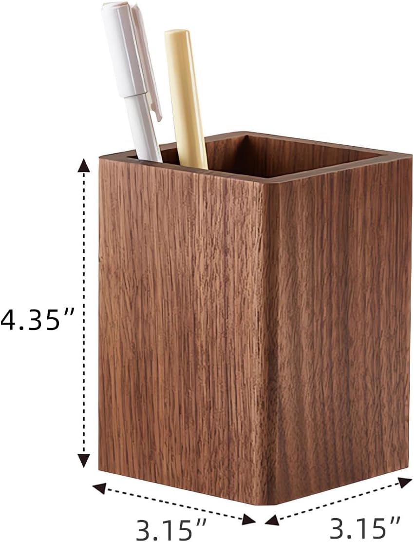 LEILISI Portalápices, soporte de madera de nogal para escritorio, almacenamiento de maquillaje, escuela, hogar, oficina, accesorios de mesa y