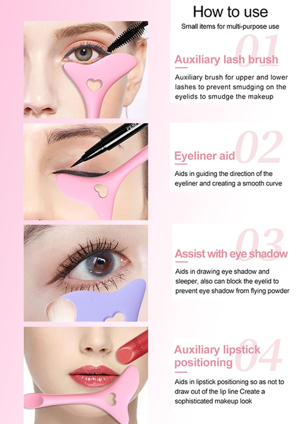 YRAKOZIN Plantillas multifuncionales para delineador de ojos 4 piezas, juego de herramientas de maquillaje de ojos ayuda delineador de ojos + regla