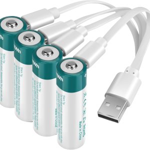 winbasic Paquete de 4 baterías de litio recargables por USB de 1.5 V, tamaño AA, de larga duración, doble A, 2600 mWh para dispositivos de oficina winbasic Paquete de 4 baterías de litio recargables por USB de 1.5 V, tamaño AA, de larga duración, doble A, 2600 mWh para dispositivos de oficina