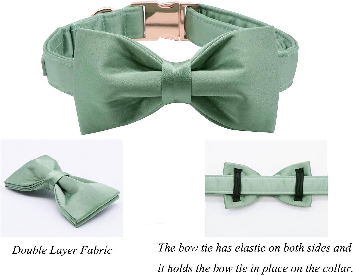 Lionet Paws Collar de perro con pajarita, cómodo collar de seda verde para perro con pajarita desmontable para cachorros y gatos, cuello de 8 a 12