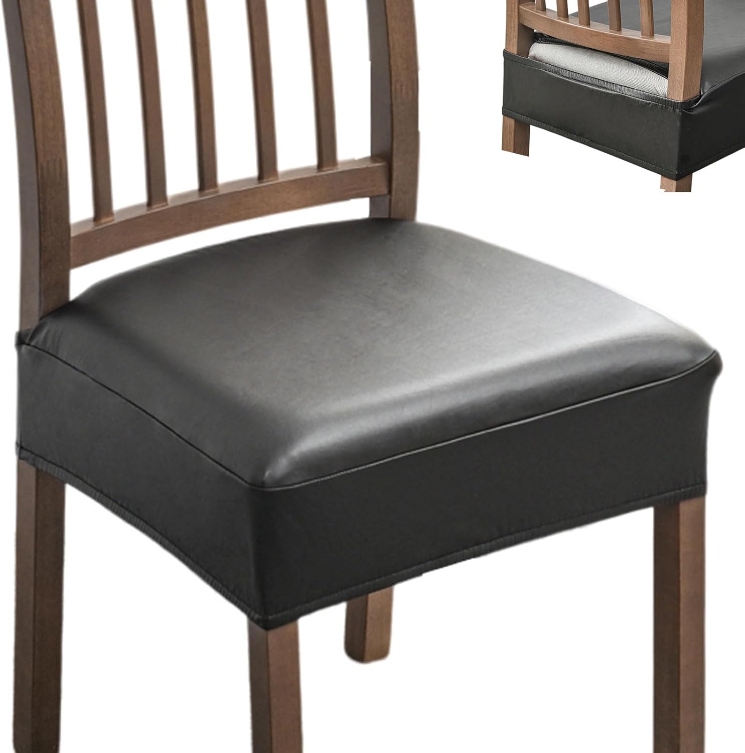 HAOYONG Funda de asiento impermeable para sillas de comedor, 2 piezas de piel sintética, lavable, protector de asiento suave y elástico para sillas